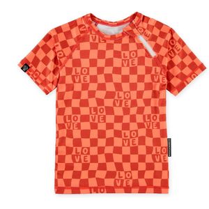Beach & Bandits - UV T-Shirt - Checkered Love - Oranje/Rood - Geblokt - Maat XXL
