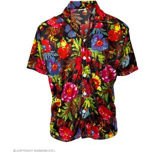 Widmann - Hawaii & Carribean & Tropisch Kostuum - Hawaii Shirt Tropische Floral Island Man - Zwart, Multicolor - XL - Carnavalskleding - Verkleedkleding