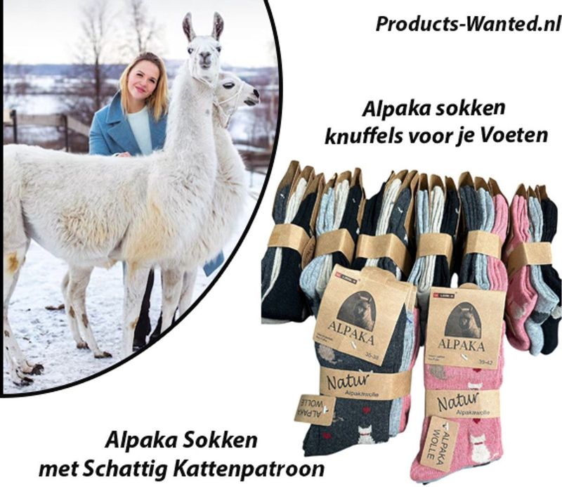 6 Paar Alpaka Sokken met Schattig Kattenpatroon 39-42