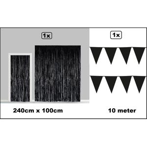 Set Folie gordijn metallic 2,4m x 1m zwart + vlaggenlijn zwart