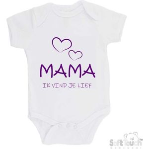 100% katoenen Romper ""Mama, ik vind je lief"" Meisjes Katoen Wit/paars Maat 56/62