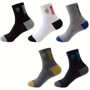 5 Paar Trendy Ademende Herensokken, Comfortabele Casual Zachte Thermische Sokken, Winter En Herfst