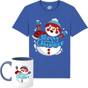 Sneeuwman - Foute kersttrui kerstcadeau - Dames / Heren / Unisex Kleding - Grappige Kerst, Oud en Nieuw en winter Outfit - T-Shirt met mok - Unisex - Royal Blauw - Maat XL