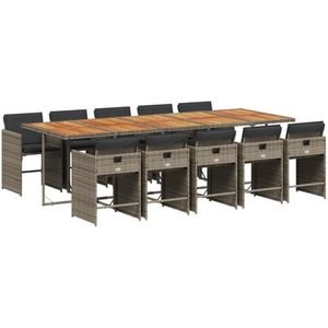 vidaXL Tuinset - Tuinsets - Loungeset - Tuintafel - 11-delige Tuinset met kussens poly rattan grijs