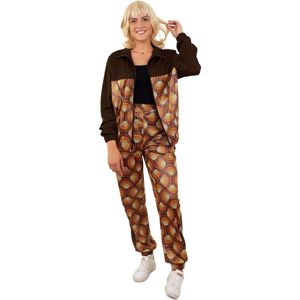 PartyXplosion - Hippie Kostuum - Oldschool Jaren 70 Retro Trainingspak Wendy - Vrouw - Bruin - Large - Carnavalskleding - Verkleedkleding