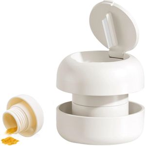 1 artikel - Mini pillensnijder met maalmechanisme - Draagbare pillensnijder - Draagbare 2-in-1 tabletbeker - Precisiesnijden en fijnmalen van pillen - Wit - 6,6 * 6,6 * 5,4 cm - Geschikt voor reizen en huisdieren