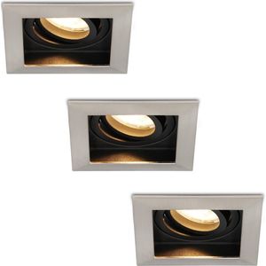 HOFTRONIC Modesto - Vierkante LED inbouwspots RVS- 3 Stuks - GU10 - Dimbaar en kantelbaar - IP20 voor woonkamer, gang en slaapkamer - Spotjes verlichting - 2700K Warm Wit (sfeervol) - 400 lumen - 5 Watt - Verdiepte ronde spots - Zaagmaat 85x85mm