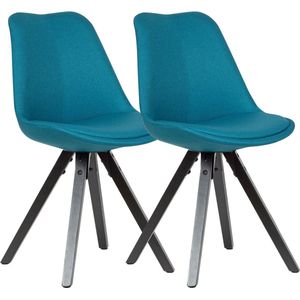 set van 2 eetkamerstoelen petrol met zwarte poten stoel Scandinavisch | Gestoffeerde stoel met stoffen bekleding | Design keukenstoel gestoffeerd