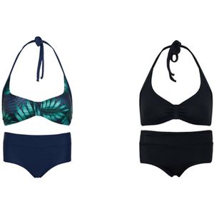 Set van 2 bikini hipster broekje en haltertopje Tropical leaf / Zwart 140-146
