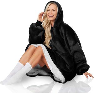 Hoodie Deken Zwart Premium - Deken Met Mouwen - Hoodie Blanket - Fleece Deken Met Mouwen - Deken Met Mouwen Voor Volwassenen