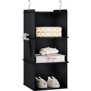 Opknoping Opslag Kast - 3 Planken Organisatoren - Opvouwbaar en met Zijzakken - Garderobe Organizer voor Kleding - Zwart
