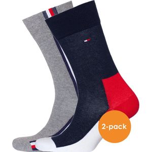 Tommy Hilfiger Iconic Hidden Sock (2-pack) - heren sokken katoen - rood-wit-blauw en grijs - Maat: 43-46