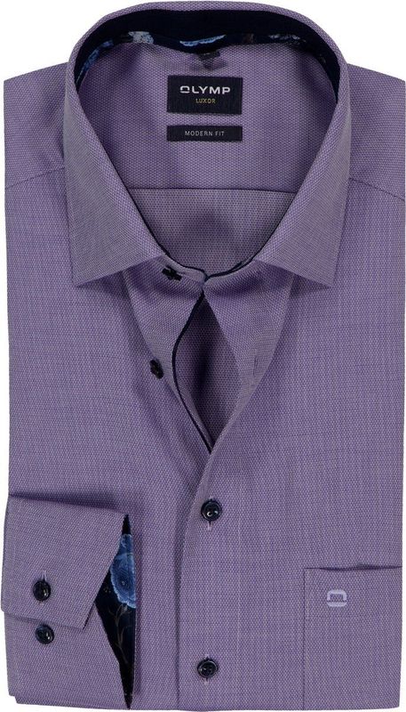 OLYMP Luxor modern fit overhemd, mouwlengte 7, structuur, paars
