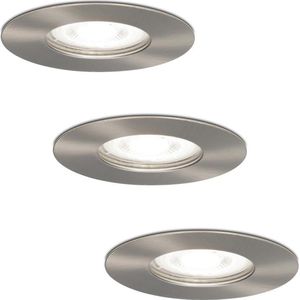 3x HOFTRONIC Bari - Waterdichte inbouwspot - LED - Rond zaagmaat 70mm - RVS - Dimbaar - 5 Watt - 350 lumen - 230V - 6400K Daglicht wit - Verwisselbare GU10 - Plafondspots - Inbouwspot voor badkamer en buiten - 2 jaar garantie