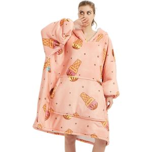 Fleece deken met mouwen en capuchon – Oversized hoodie deken met mouwen – Fleece deken – Fleece TV deken – Plaid met mouwen –hoodie blanket - Warm & zacht – Fleece poncho - Knuffelen – ijsjes - Badrock