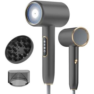 Fohn - Professionele Ionische Haardroger - Grijs - 2400W met LCD-Display en Diffuser