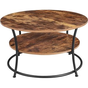 VASAGLE salontafel rond, Woonkamertafel, Sofatafel met plank, Gemakkelijke montage, Metaal, Industrieel ontwerp, vintage bruin-zwart