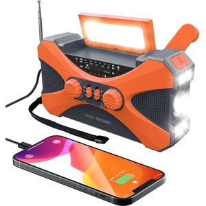 Noodradio - Zwengelradio mobiele telefoonoplaadfunctie-zonne-energie-draagbaar-dynamoradio-AM/FM-verbeterde versie-10.000 mAh accu-2 modi led-zaklamp-SOS-alarm-noodgevallen buiten