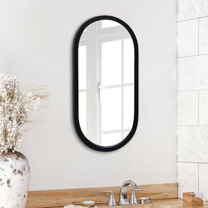 30x60 cm, zwart ingelijste ovale spiegel, ovale badkamerspiegel, zwarte spiegel voor woonkamer en slaapkamer, wandspiegel met modern afgerond frame en ophangmateriaal