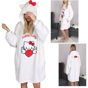 Hello Kitty Wit, dames sweatshirt/jas/deken met capuchon, snuddie, warm, zacht