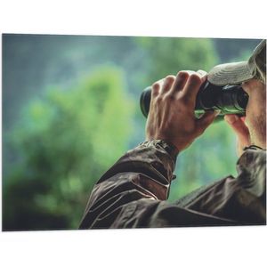 Vlag - Mens - Verrekijker - Natuur - Camouflage - 80x60 cm Foto op Polyester Vlag