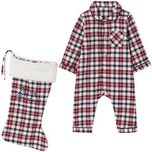 Geruit Babypakje - Rood - 2-delige Babyset - Flanel