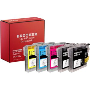 5-pack | Geschikt voor Brother LC985 XL Inktcartridges - 2x Zwart - 1x C, M & Y - Geschikt voor MFC/DCP J125 - J140W - J315W - J515W -J220 - J265W - J410 - J415W