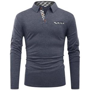 Heren Poloshirts Katoen Lange Mouwen Golfshirts Met Patchwork Kraag