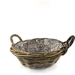 WDMT™ Rattan mand | ø 39 cm | Gevoerd | Met handvaten | Rond | Decoratieve rattan plantenbak of aardappelmand