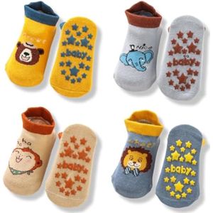 4 paar babysokjes antislip kruipsokjes met dierenprint voor meisjes en jongens