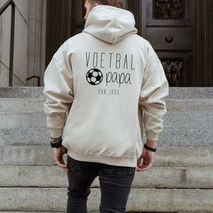 Heren hoodie voetbal papa van met kindernaam-Beige-Sand-Maat S
