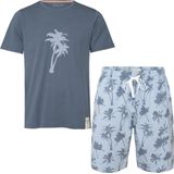 Phil & Co Heren Shortama Korte Pyjama Katoen Palm Print Donkerblauw - Maat XL