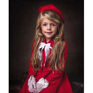 Feestjurk-feestkleding meisje-kleedje-verjaardag jurk-rood-themafeest-fotoshoot-jurk meisje-baret-jasje (mt 98/104)