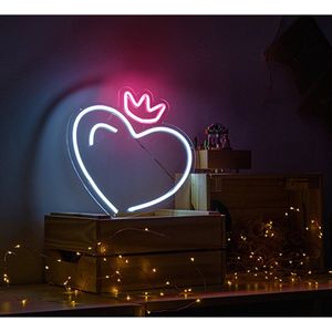 OHNO Neon Verlichting Heart with Crown - Neon Lamp - Wandlamp - Decoratie - Led - Verlichting - Lamp - Nachtlampje - Mancave - Neon Party - Wandecoratie woonkamer - Wandlamp binnen - Lampen - Neon - Led Verlichting - Wit, Roze