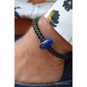 Lederen Heren Armband Mét Crematie-as Glasbedel -wordt Op Maat Voor U Gemaakt!-6mm Zwart Leder-herinneringssieraad-assieraad-muranoglas Denim Kleur-crematie-as Vast In Glas Verwerkt-sieraad Met Crematie-as Kraal -urn Mens-urn Dier-hond-kat