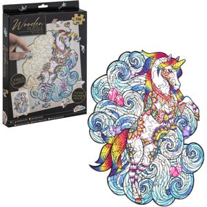 Houten puzzel Unicorn | unieke puzzelstukjes in vorm van fantasie thema | 130 puzzelstukjes | Puzzel voor kinderen en volwassenen | Formaat 30 X 22.5 CM | Cadeau voor jong en oud