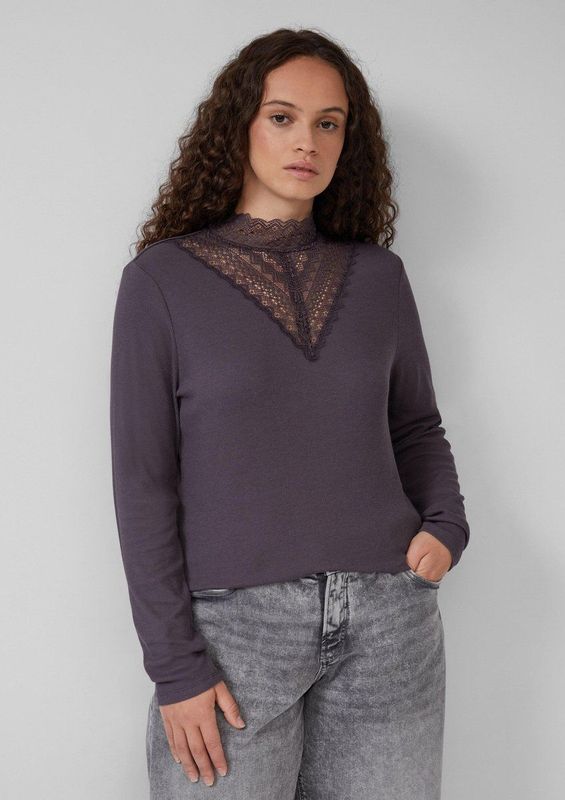 QS - Blouseshirt - Aubergine - Lange Mouw - Slanke Pasvorm