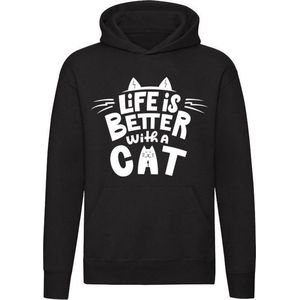 Life is better with a cat hoodie | leven | kat | dier | dierendag | unisex | trui | sweater | hoodie | capuchon
