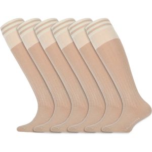 Meisjes sokken | Kniekousen met strepen | Merk: Yellow Moon | Kleur: Licht beige | Maat: 19 t/m 42 | 6 Paar