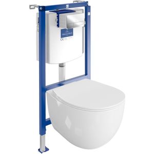 Villeroy&Boch Inbouwreservoir Complete Toiletset ViConnect H112 - Inbouw WC Hangtoilet Wandcloset MONDO - Bedieningsplaat Chroom - Voorwandelement voor toilet - Installatiesysteem