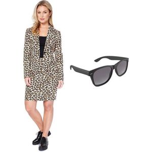 Luipaardprint mantelpak kostuum - maat 42 (XL) met gratis zonnebril