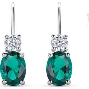 Miore® - Zilveren Oorbellen met 2 Karaat Groene Smaragd en Zirkonen - Dames - 925 Sterling Zilver - Emerald Green - Groen - Cubic Zirconia - Zirkoon - Allergeenvrij - Handgemaakte Hoogwaardige Sieraden