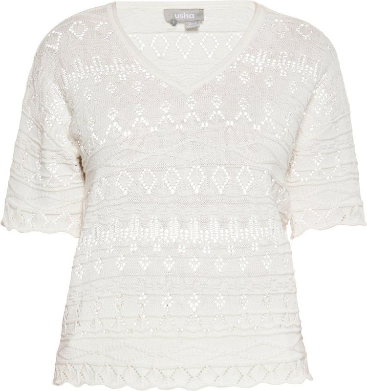 Usha - Trui - Wolwit - V-hals - Normale Pasvorm
