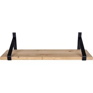GoudmetHout Massief Eiken Wandplank - 160x30 cm - Industriële Plankdragers - Staal - Mat Zwart - Wandplank hout