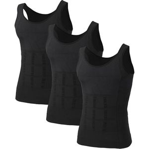 3 Pack Heren Compressie Shirt Body Shaper Vest - Afslankend Ondershirt voor Gynaecomastie