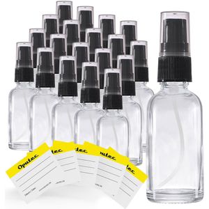 Oputec 20 x 30ml pompflesjes – helder glas crèmespender & lotionspender – navulbaar & herbruikbaar – met etiketten