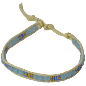 Silventi 710401490 Wikkelarmband met Kralen - Blauw - Leer - Wit - Kralen - 24CM - Bras - Knoopsluiting
