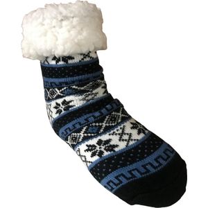 Huissokken wol fleece sokken gevoerd - wintersokken 2024- bedsokken wol - pantoffel sokken - thermosokken -huissokken warm -antislip sokken -kleur blauw maat 38-41