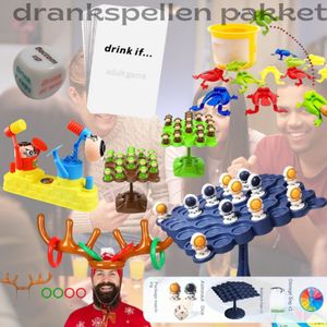 De Ultieme 7-in-1 Drankspel Sensatie: Hoornring Toss, Monkey & Astronaut Balance Trees, Springende Kikkers, Desktop Boks, Drinkdobbelstenen & Interactieve Spellen voor Onvergetelijk Partyplezier!