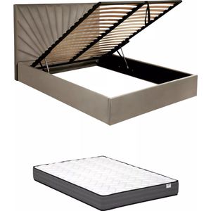 PASCAL MORABITO Bed met opbergruimte 160 x 200 cm - Velours - Taupegrijs + matras - RILIODA van Pascal Morabito L 173 cm x H 120 cm x D 214 cm